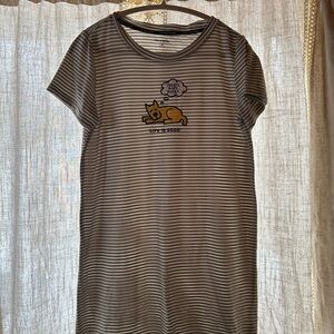 Life Is Good Gray Striped Sleep Shirt - Medium
